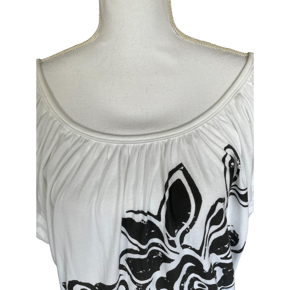 Karen by Karen Kane Womens Top Blouse Size XL White Black Puff Sleeves Cotton - Picture 5 of 10